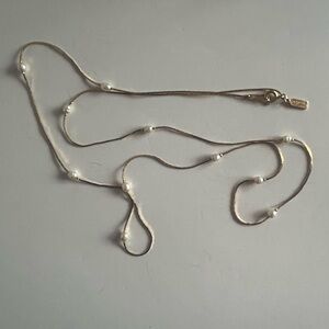 Marvella Vintage Gold tone Station Snake Chain Necklace Faux Pearls